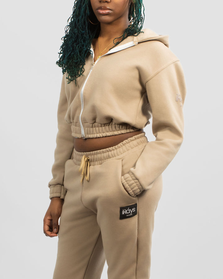 Irays Embossed Cropped Zip Hoodie